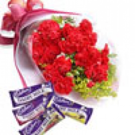 Red Carnations Bunch With Assorted Cadburys